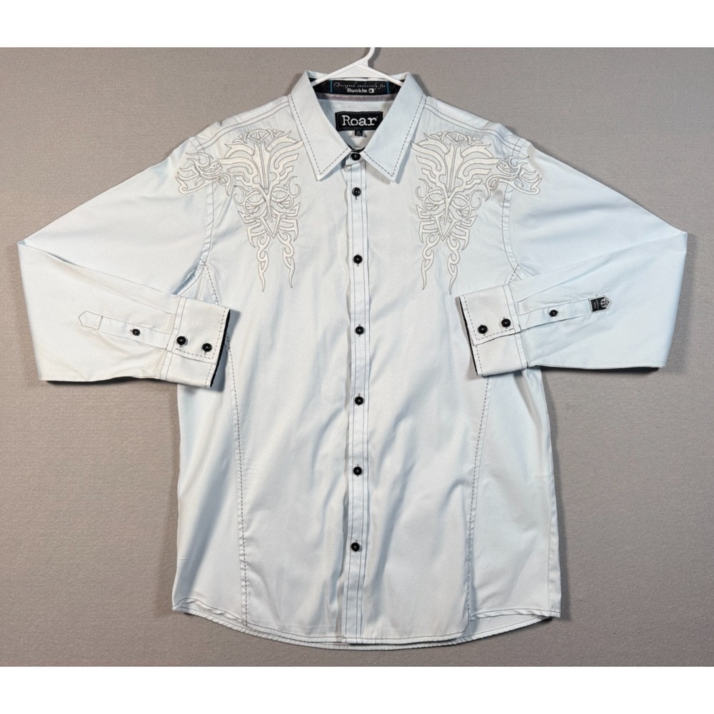 Roar Men's Western Button Up Shirt - Light Blue - Size XL - Buckle - Very Good
